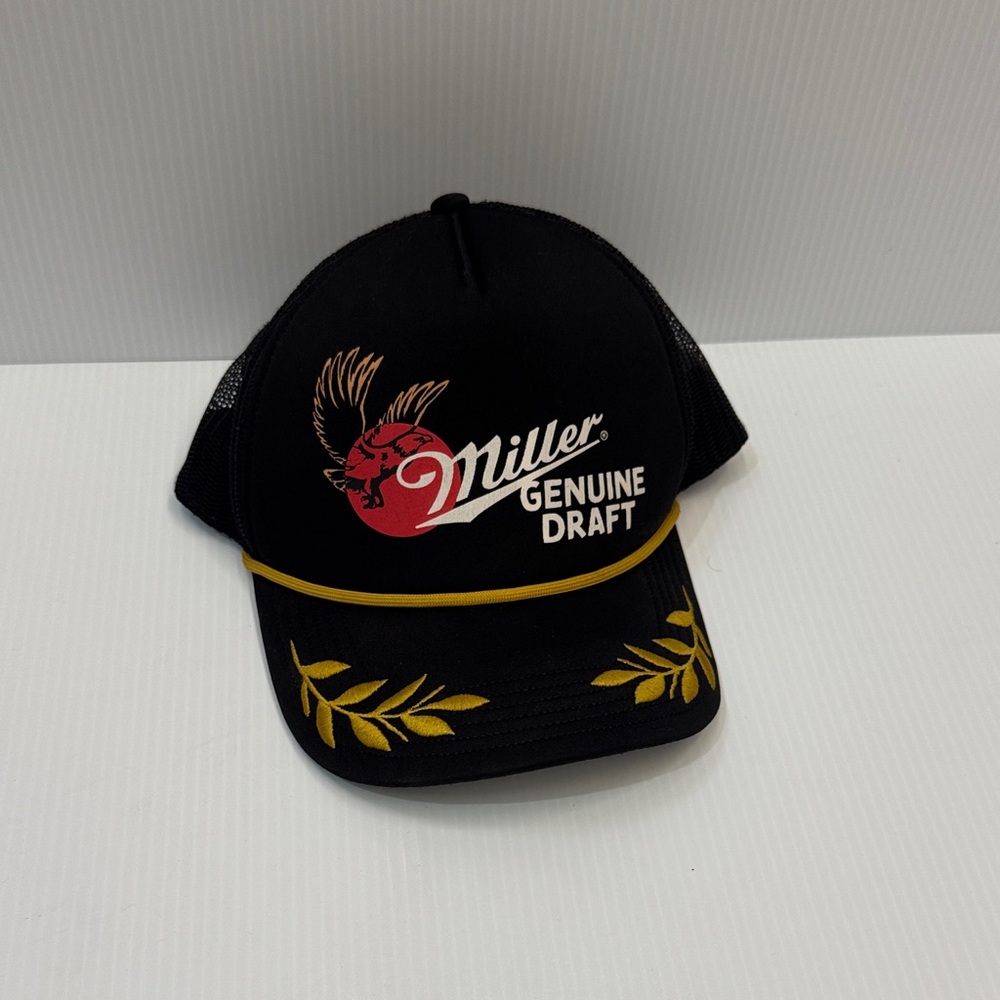 Miller Genuine Draft Black and Gold Captain Trucker Hat